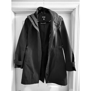 Kirkland Women's Sz Small Hooded Water Resistant Trench Coat Rain Jacket Dk Gray